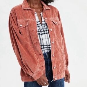 American Eagle Oversized Corduroy Jacket in Mauve
